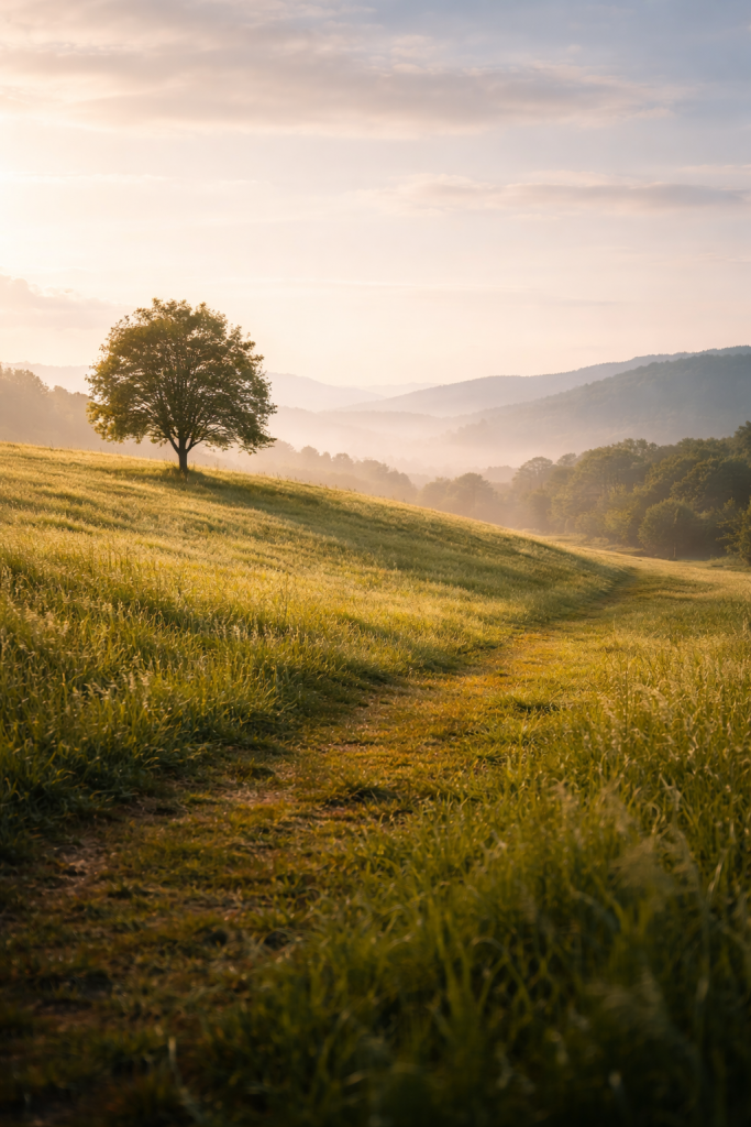 Paysage ouvert évoquant un espace intérieur stable et respirable