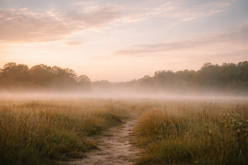 Paysage ouvert et apaisant suggérant un espace intérieur de sécurité et de respiration