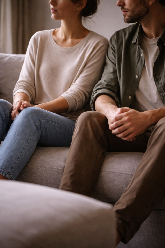 Deux personnes côte à côte, présence calme sans intrusion