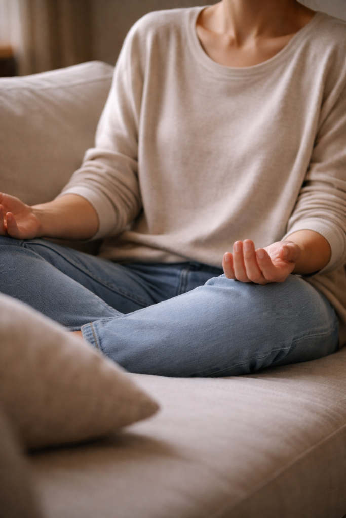 Posture corporelle évoquant un relâchement possible et une stabilité intérieure